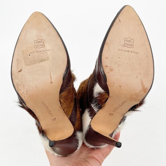 Manolo Blahnik Y2K Retro Aziz Cowhide Fur Leather Pointed Toe Heeled Boot IT 37 - Picture 13 of 14